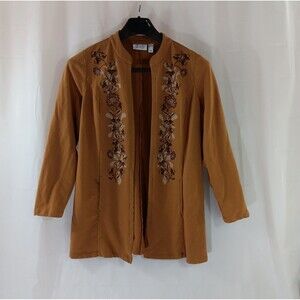 D & Co Shrug Women's Size Medium Brown Embroidered Pockets